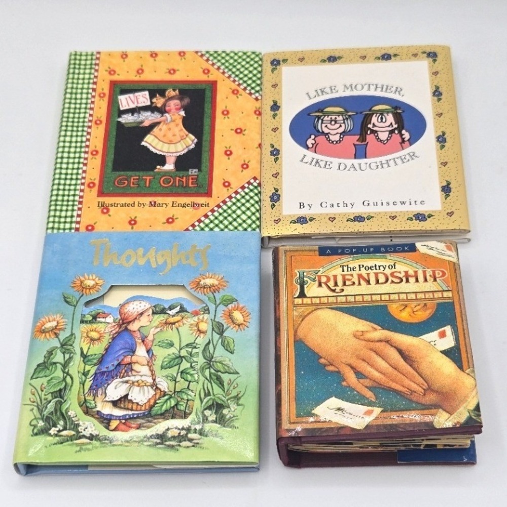Lot of 4 Vintage Miniature Pop-Up Gift Books: Mary Engelbreit, Cathy, & More‎